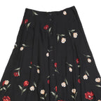 YOUNG SCENE Womens Black Floral Print Midi Button Woven Skirt M Rayon Elegant