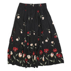 YOUNG SCENE Womens Black Floral Print Midi Button Woven Skirt M Rayon Elegant
