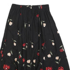 YOUNG SCENE Womens Black Floral Print Midi Button Woven Skirt M Rayon Elegant