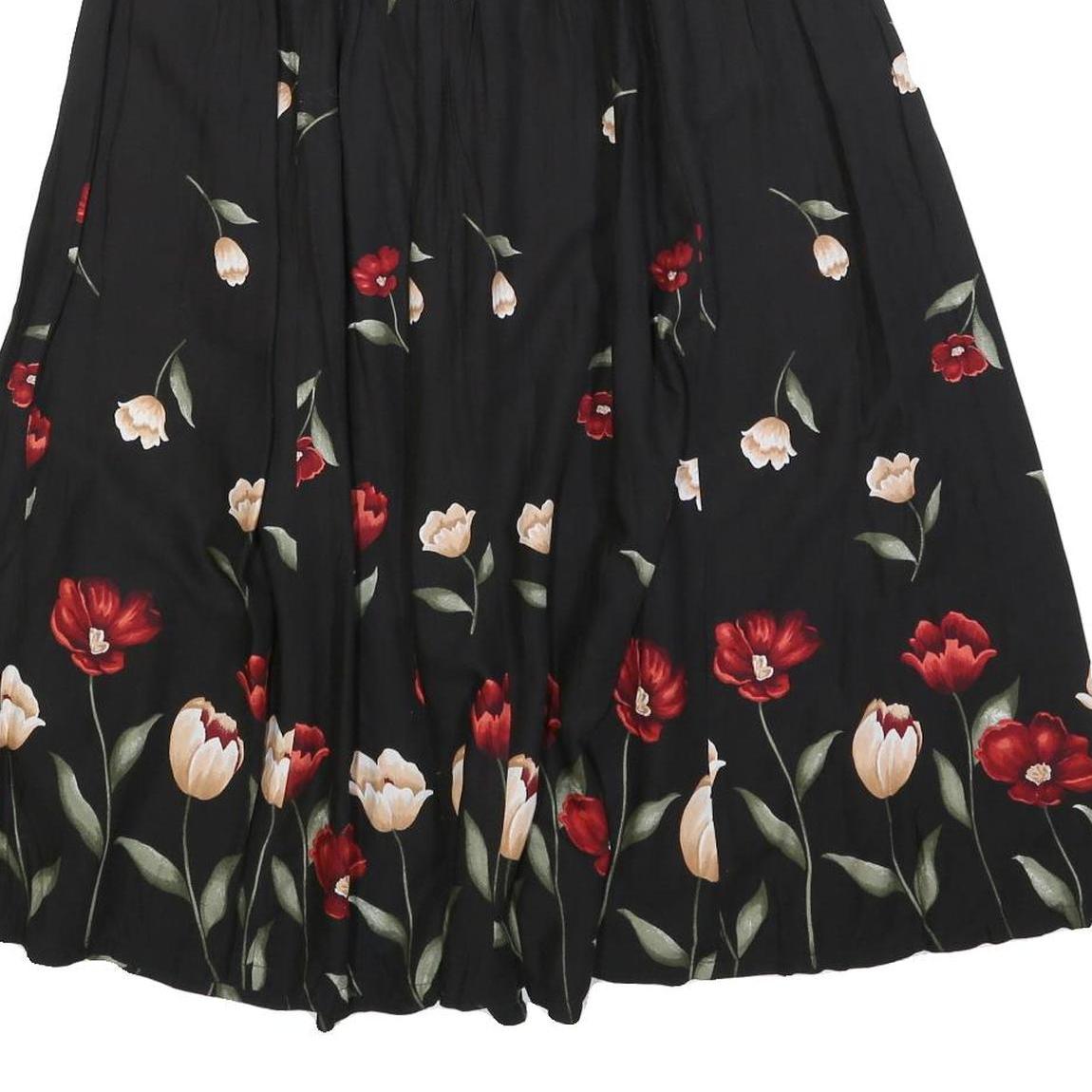 YOUNG SCENE Womens Black Floral Print Midi Button Woven Skirt M Rayon Elegant