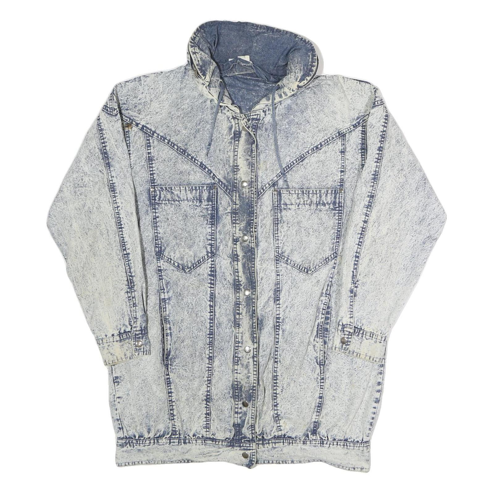 PAN ASIA Womens Blue Denim Jacket M Cotton Button Closure Acid Wash Style