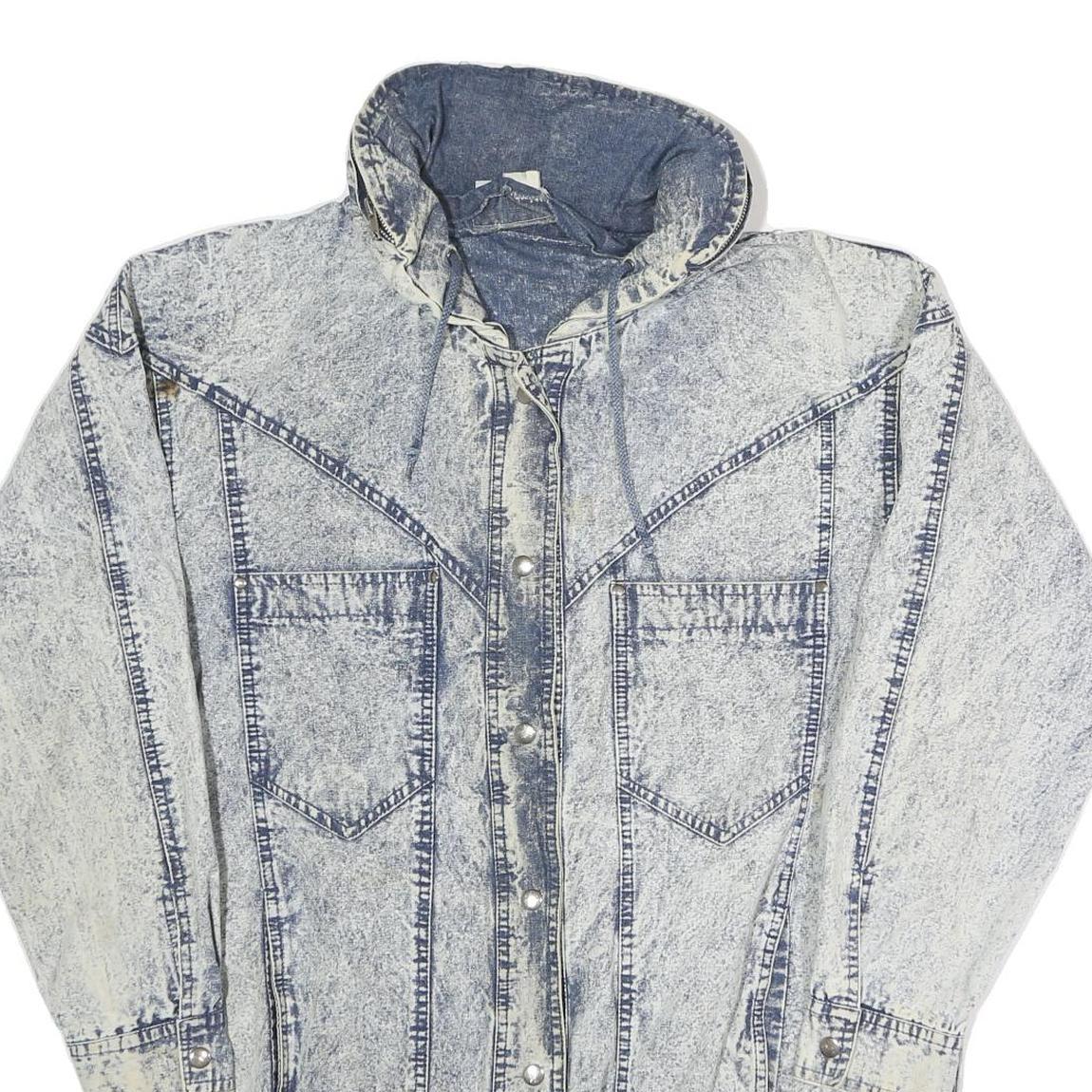 PAN ASIA Womens Blue Denim Jacket M Cotton Button Closure Acid Wash Style