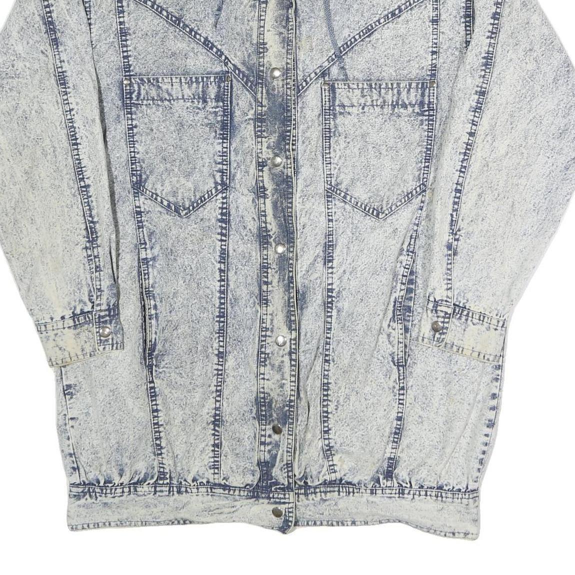 PAN ASIA Womens Blue Denim Jacket M Cotton Button Closure Acid Wash Style