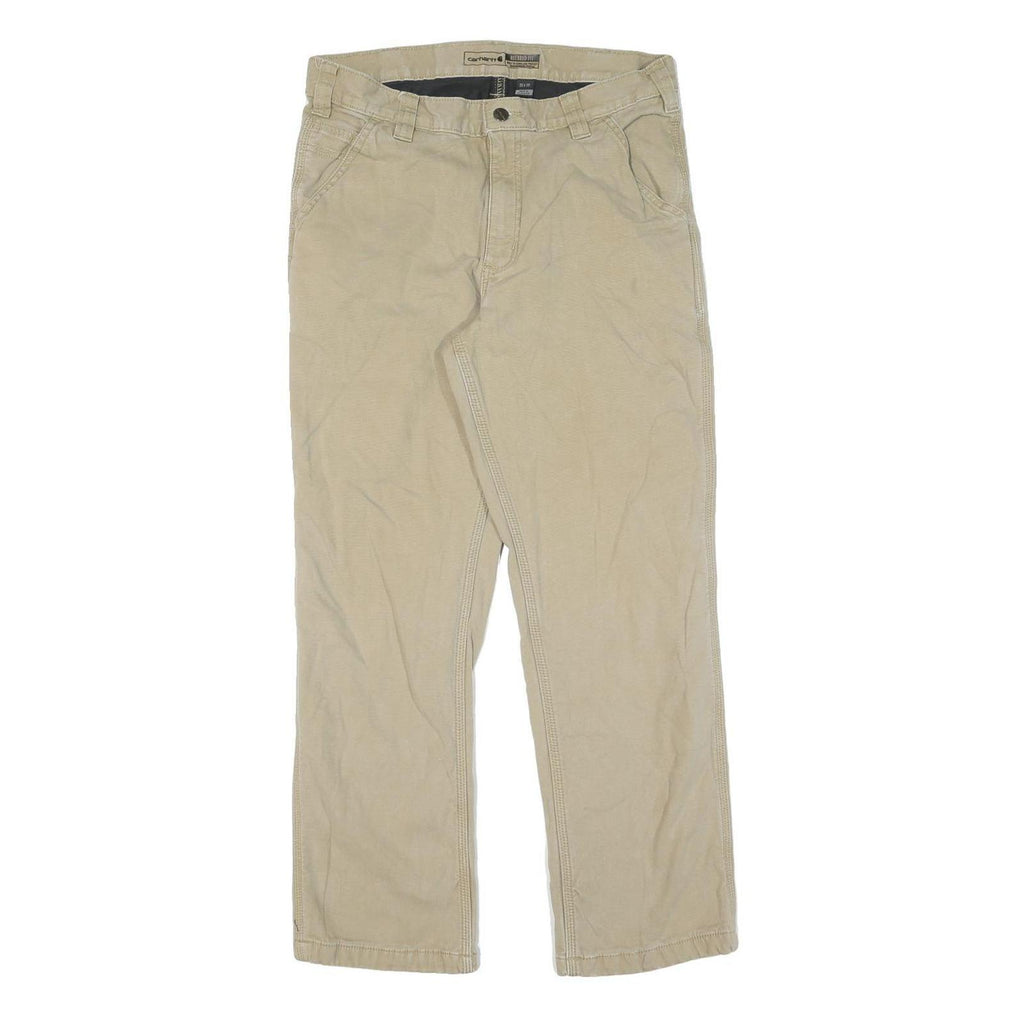 CARHARTT Mens Cotton Beige Regular Straight Trousers W33 L30 Workwear Zip