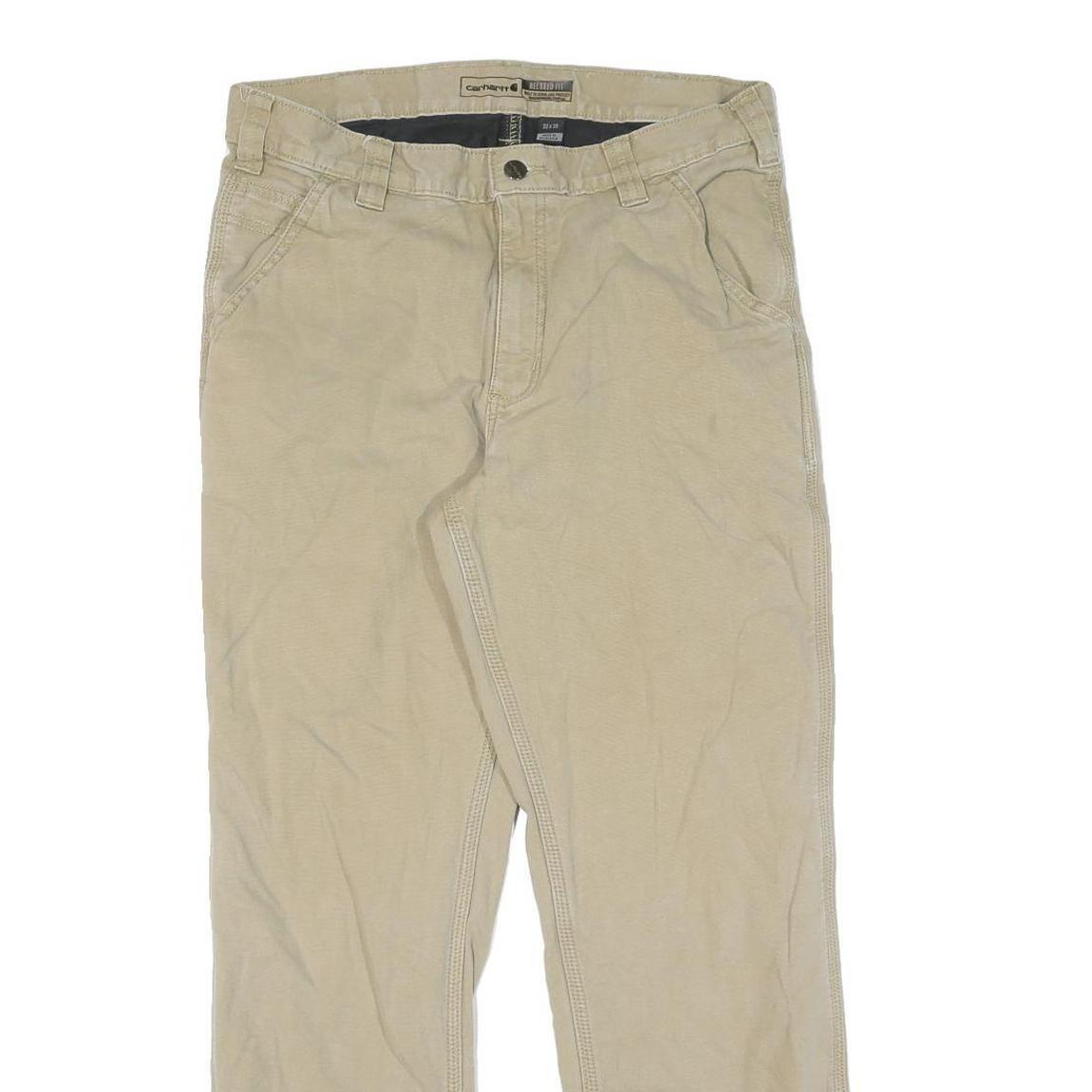 CARHARTT Mens Cotton Beige Regular Straight Trousers W33 L30 Workwear Zip