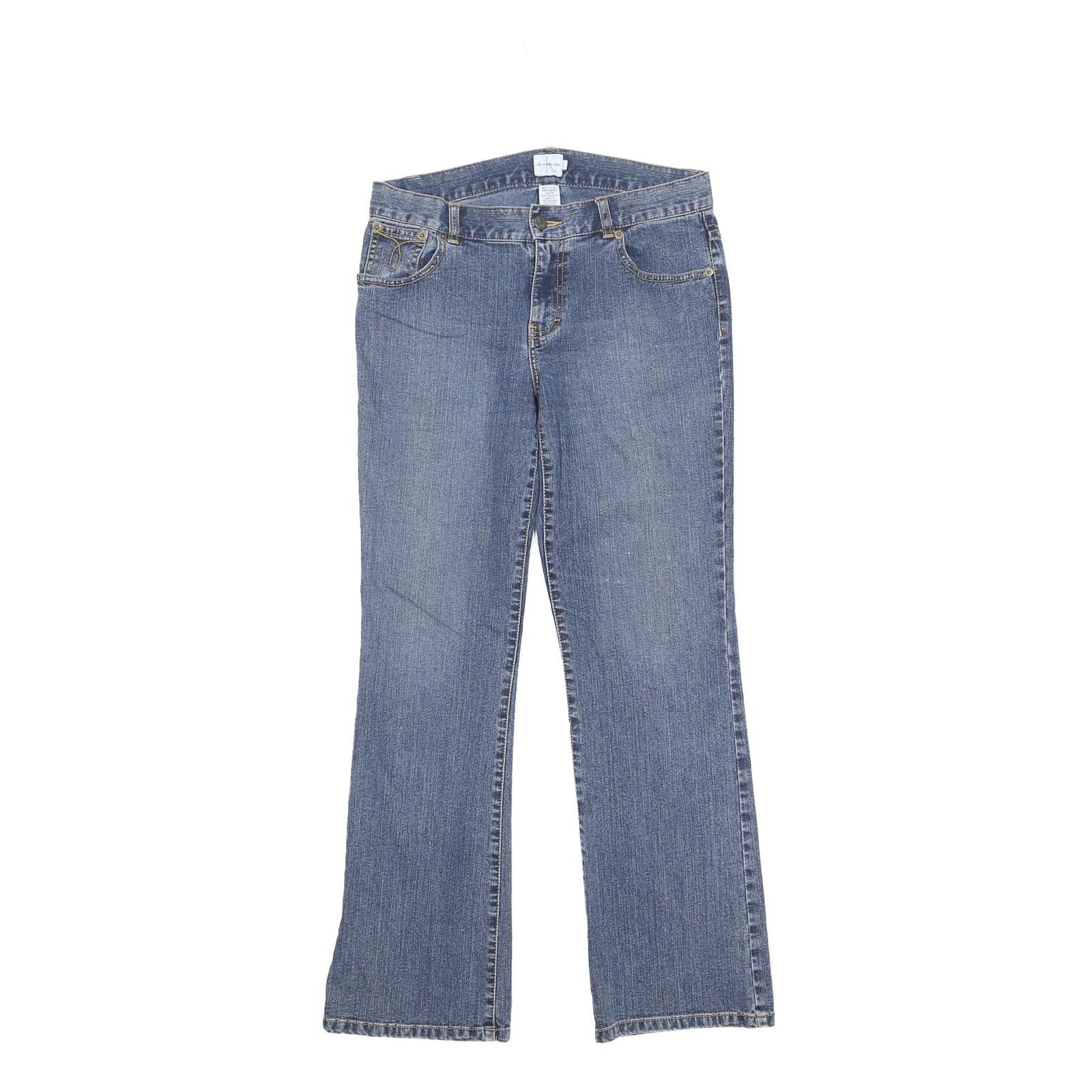 CALVIN KLEIN JEANS Womens Blue Regular Straight Denim Rinse W32 L30 Button Waist