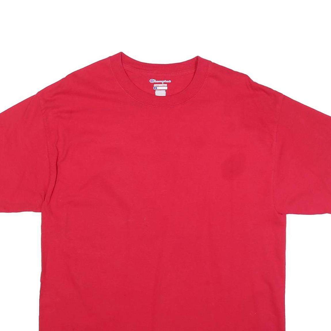CHAMPION Mens Red Plain T-Shirt L Short Sleeve Crew Neck Classic Cotton Blend