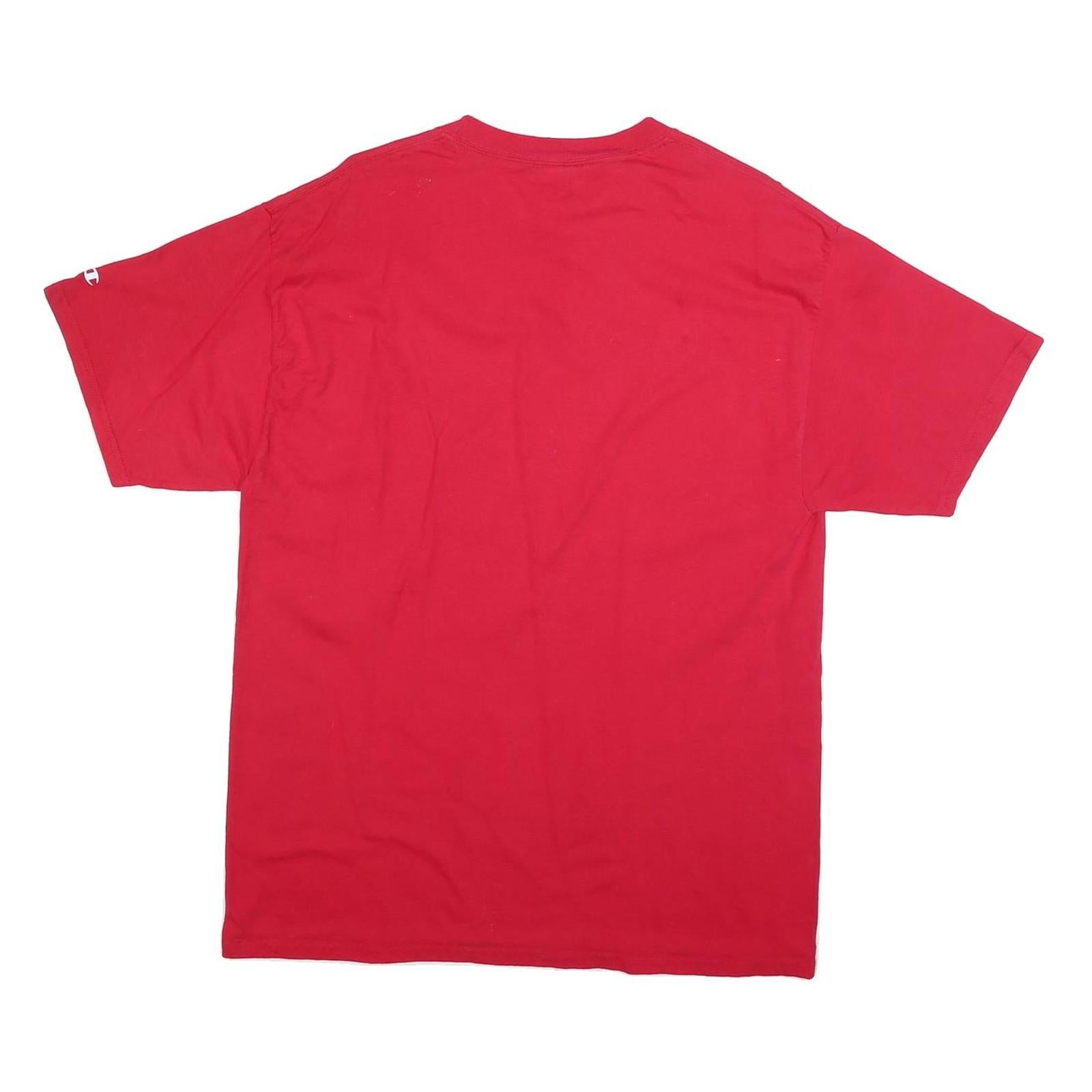 CHAMPION Mens Red Plain T-Shirt L Short Sleeve Crew Neck Classic Cotton Blend