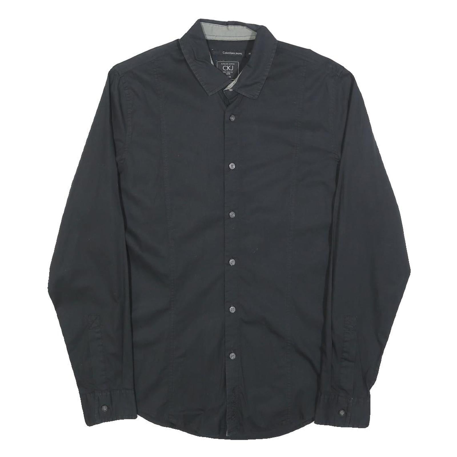 CALVIN KLEIN JEANS Mens Black Shirt M Classic Cotton Blend Long Sleeve Casual