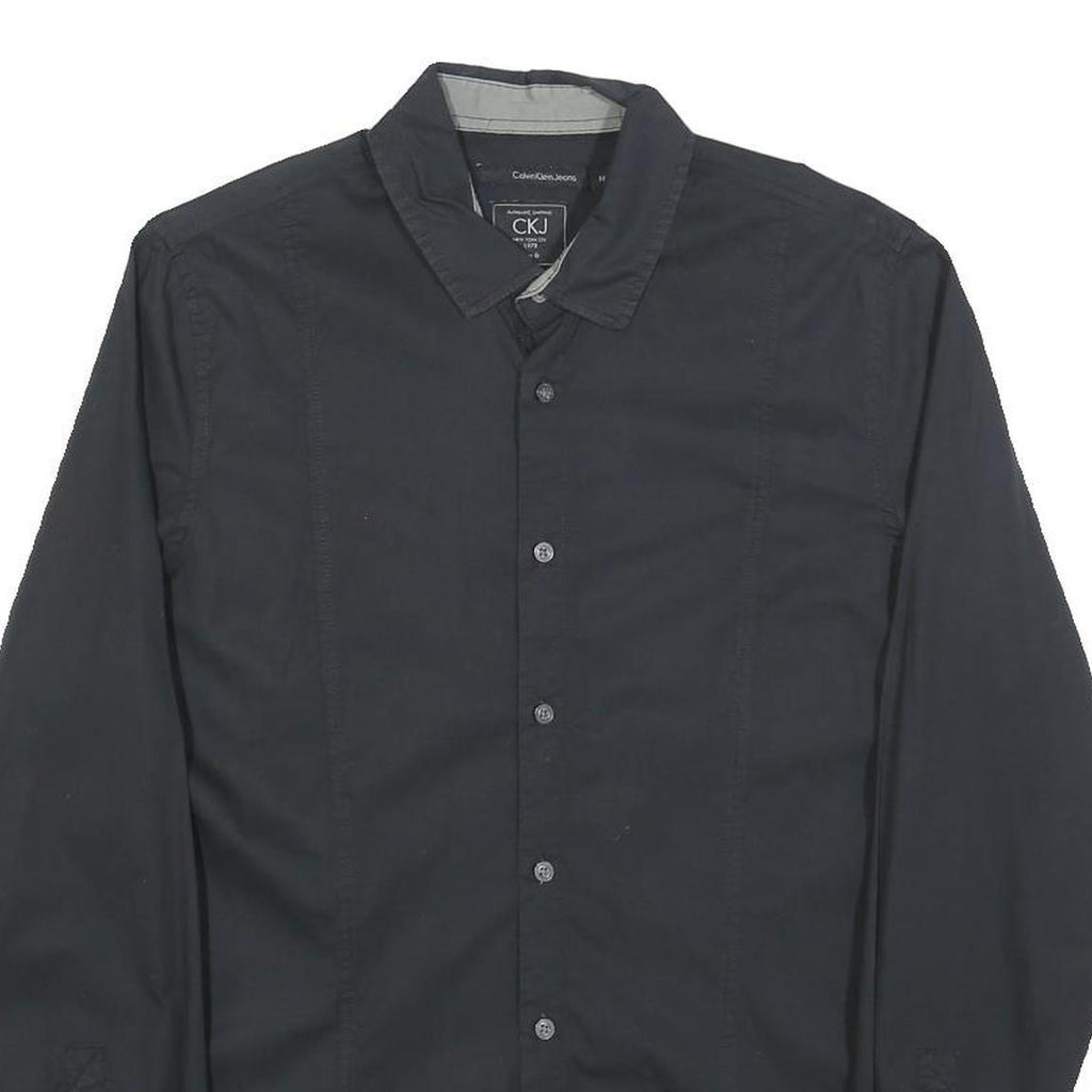 CALVIN KLEIN JEANS Mens Black Shirt M Classic Cotton Blend Long Sleeve Casual