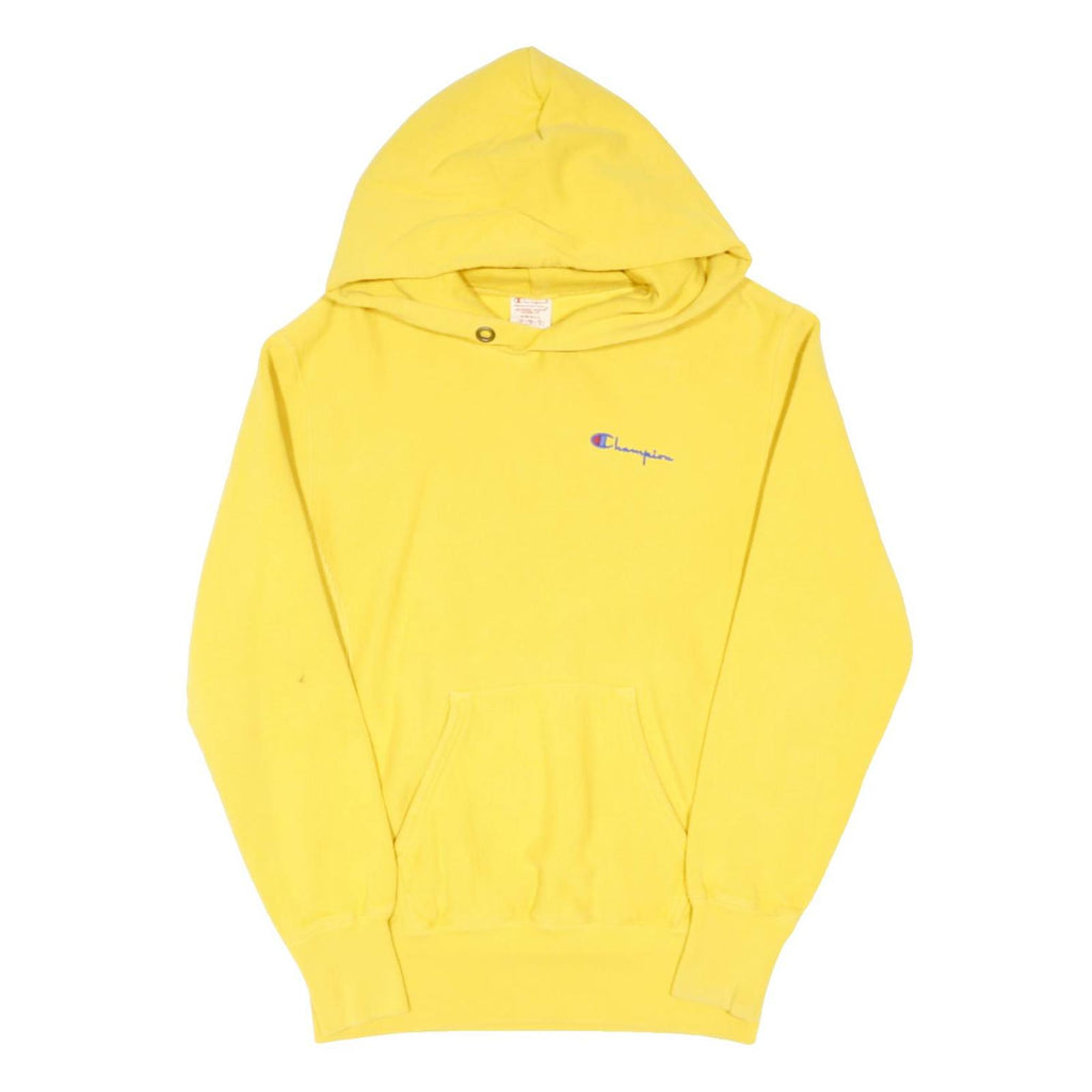 CHAMPION REVERSE WEAVE Womens Yellow Hoodie S Cotton Blend Pullover Sweatshirt