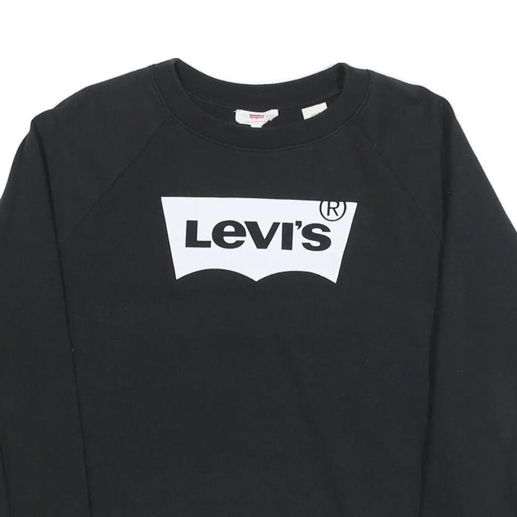 LEVI'S Mens Black Crew Neck XS Cotton Blend Sweatshirt Logo Print