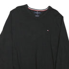 TOMMY HILFIGER Mens Black Plain Cotton Blend V-Neck Regular Jumper L Classic