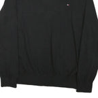 TOMMY HILFIGER Mens Black Plain Cotton Blend V-Neck Regular Jumper L Classic