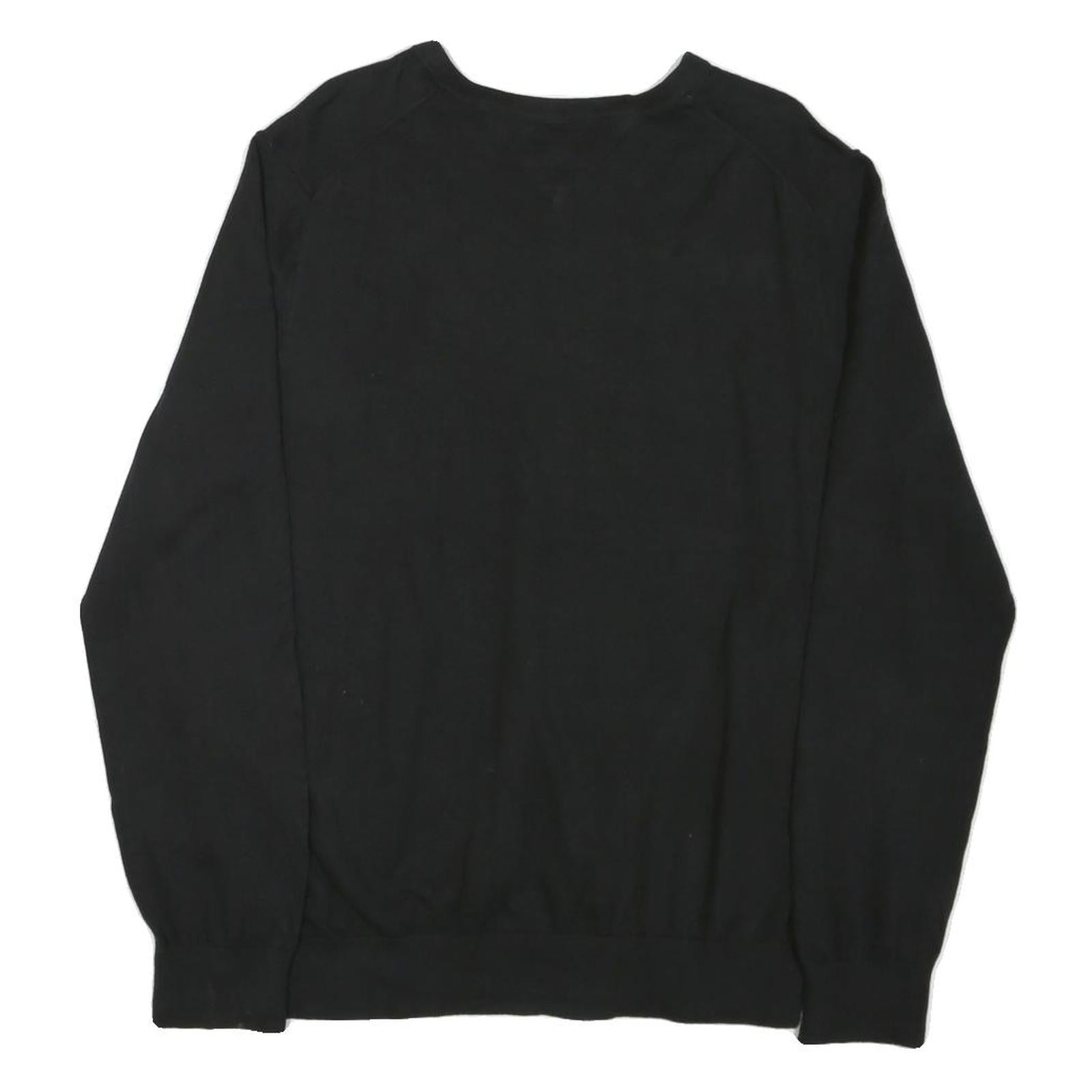 TOMMY HILFIGER Mens Black Plain Cotton Blend V-Neck Regular Jumper L Classic