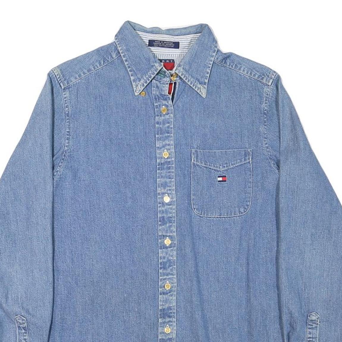 TOMMY HILFIGER Womens Blue Denim Shirt M Button Denim Cotton Blend Long Sleeve