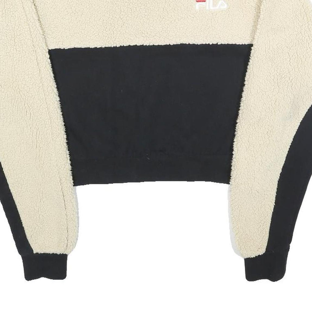 FILA Womens Cream & Black Crew Neck S Sherpa Fleece Sweatshirt Crop Top
