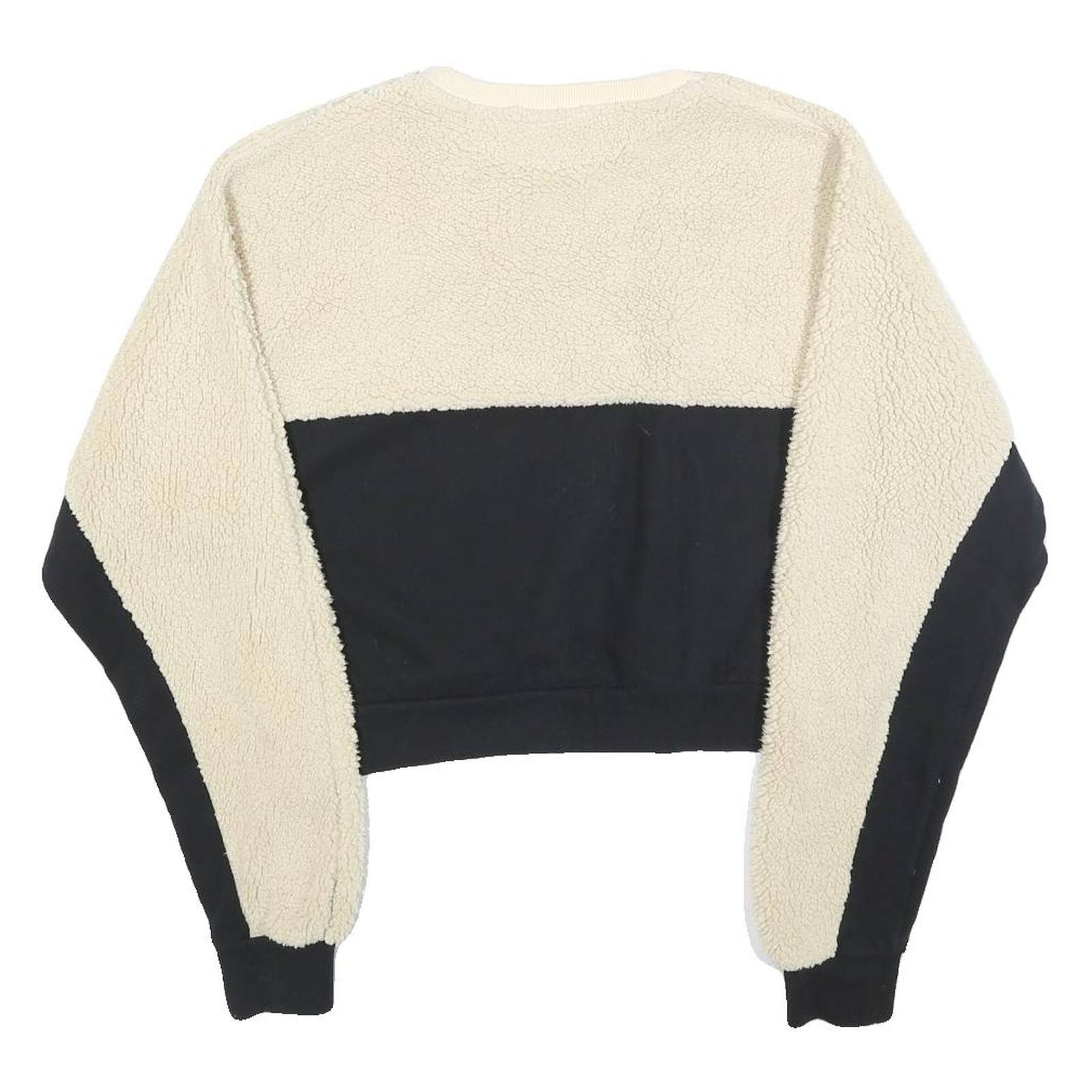 FILA Womens Cream & Black Crew Neck S Sherpa Fleece Sweatshirt Crop Top