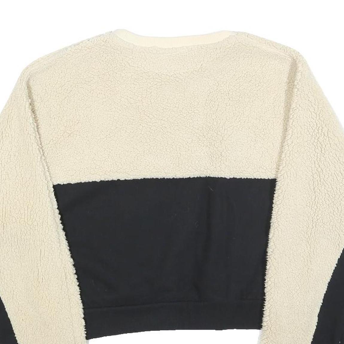 FILA Womens Cream & Black Crew Neck S Sherpa Fleece Sweatshirt Crop Top
