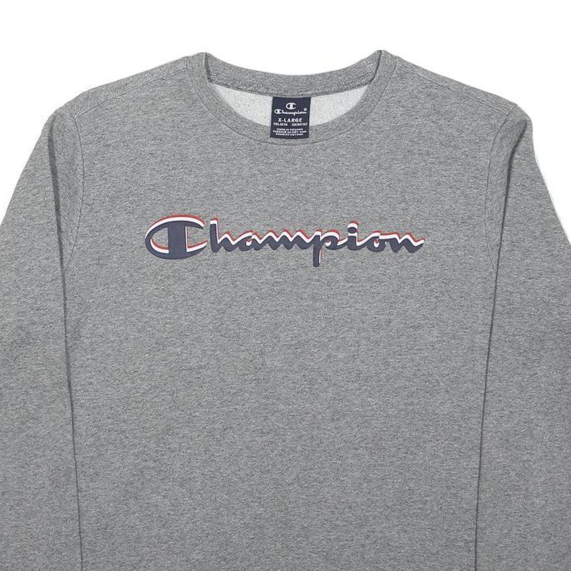 CHAMPION Boys Grey Cotton Blend Sweatshirt Crew Neck 13-14Y Classic Logo