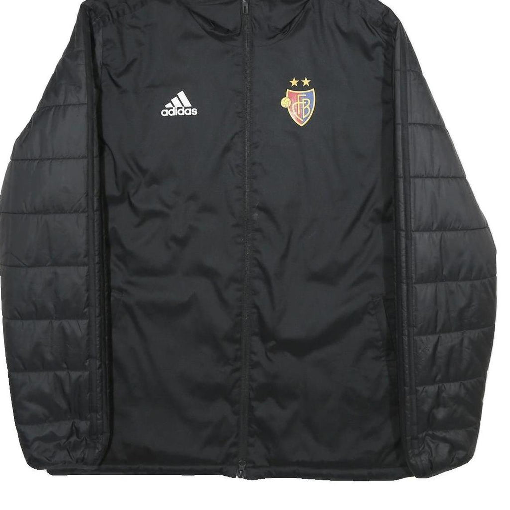 ADIDAS Mens Black Football Club Basel Jacket L Polyester Puffer Quilted Hooded