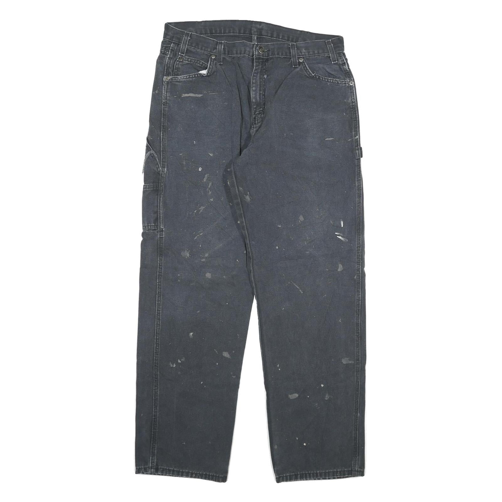 DICKIES Mens Regular Fit Straight Denim Jeans Black W34 L32 Workwear Utility