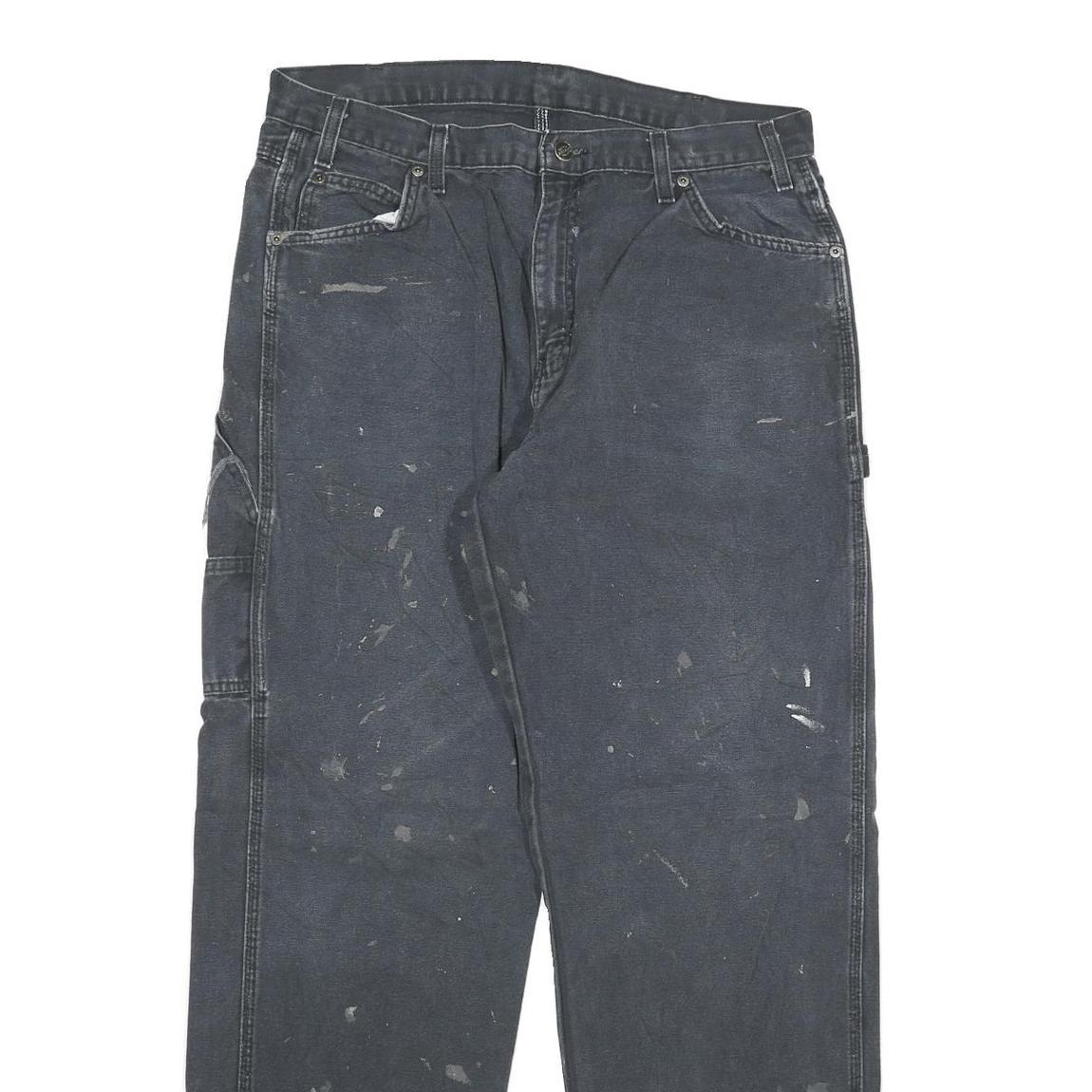 DICKIES Mens Regular Fit Straight Denim Jeans Black W34 L32 Workwear Utility