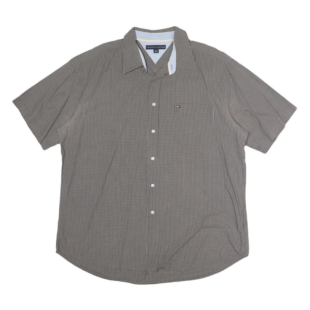 TOMMY HILFIGER Mens Black & White Check Shirt XL Short Sleeve Cotton Casual