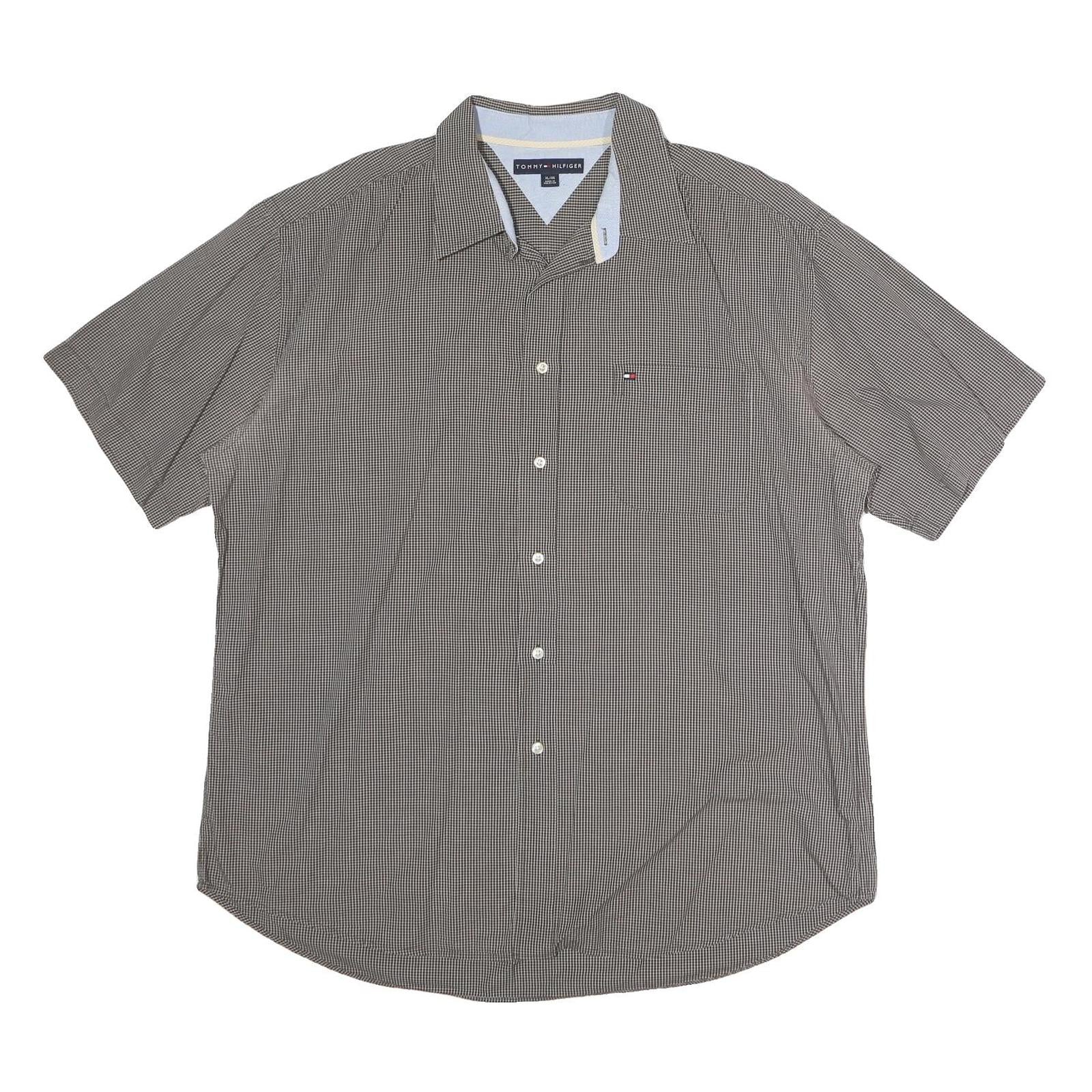 TOMMY HILFIGER Mens Black & White Check Shirt XL Short Sleeve Cotton Casual