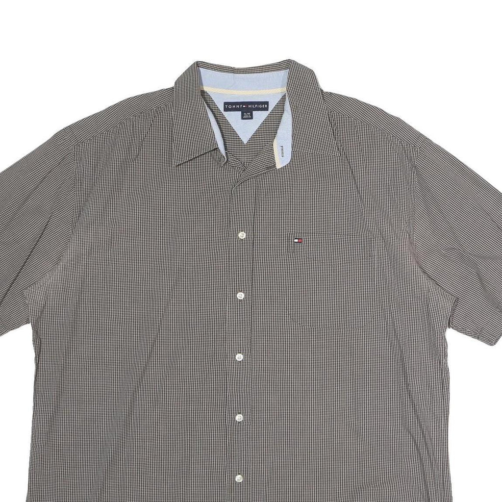 TOMMY HILFIGER Mens Black & White Check Shirt XL Short Sleeve Cotton Casual