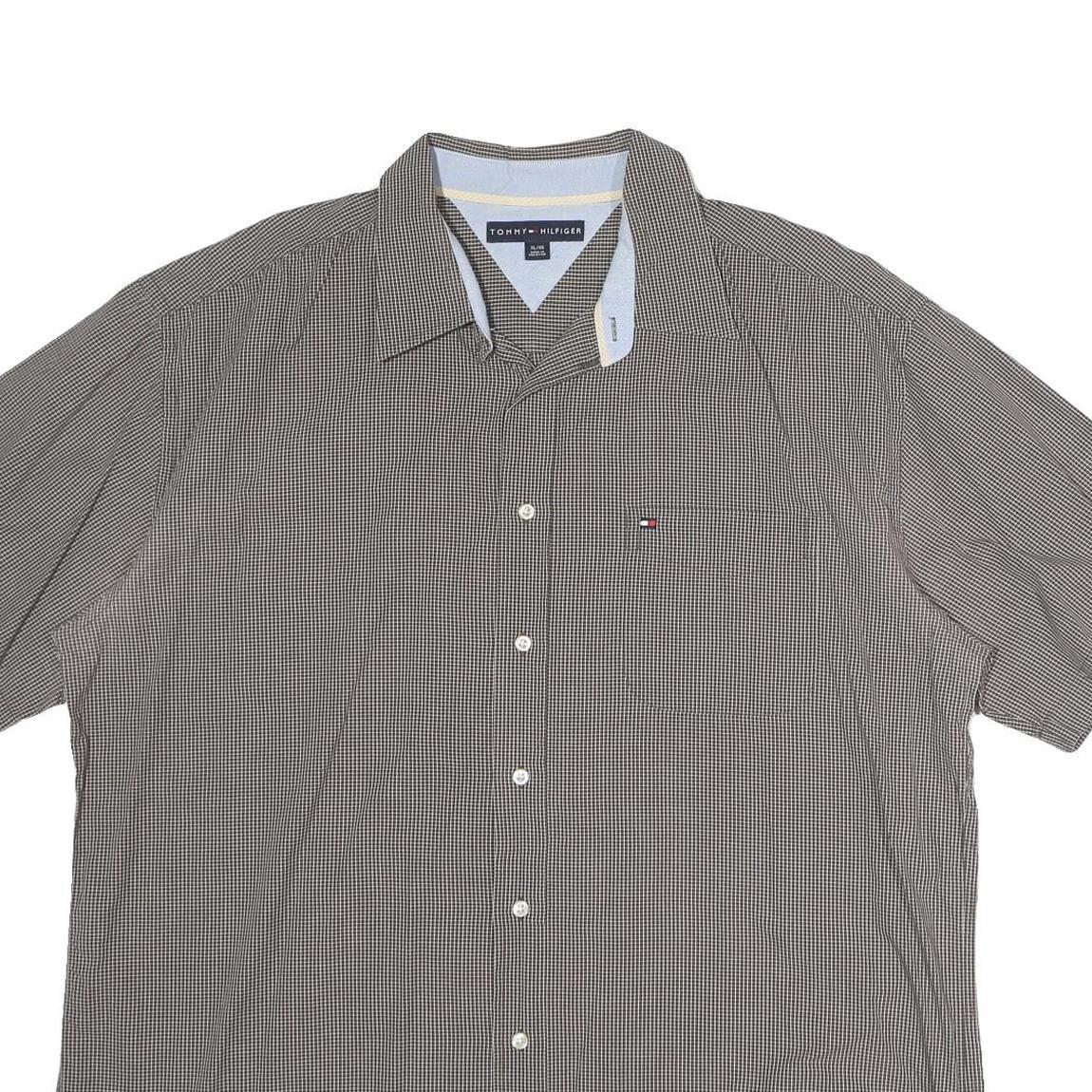 TOMMY HILFIGER Mens Black & White Check Shirt XL Short Sleeve Cotton Casual