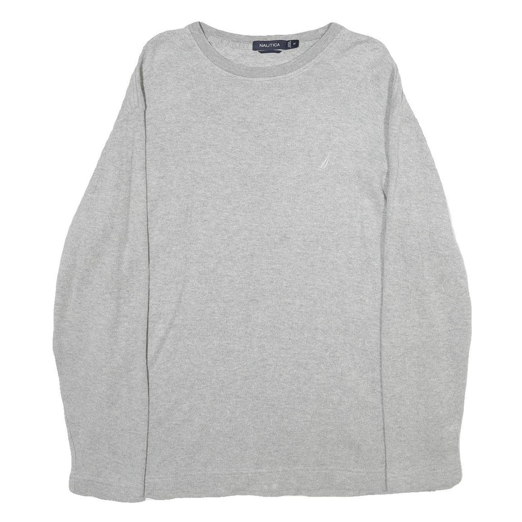 NAUTICA Mens Grey Plain Cotton Jumper Crew Neck Basic Knit M Casual Lightweight