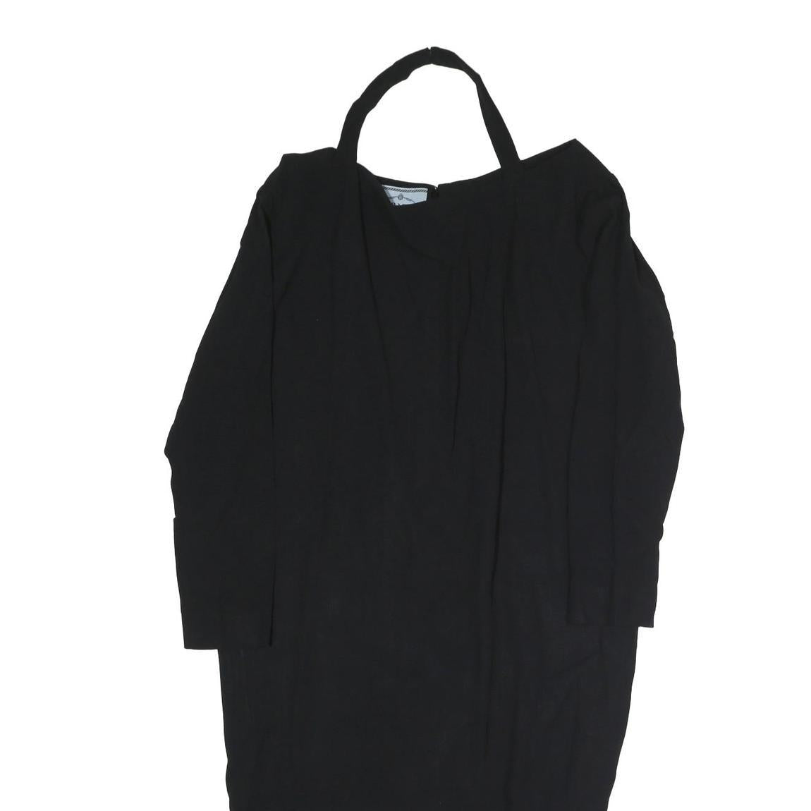 PRADA Womens Black Polyester Bodycon Long Sleeve Knee Length Dress Feather Trim