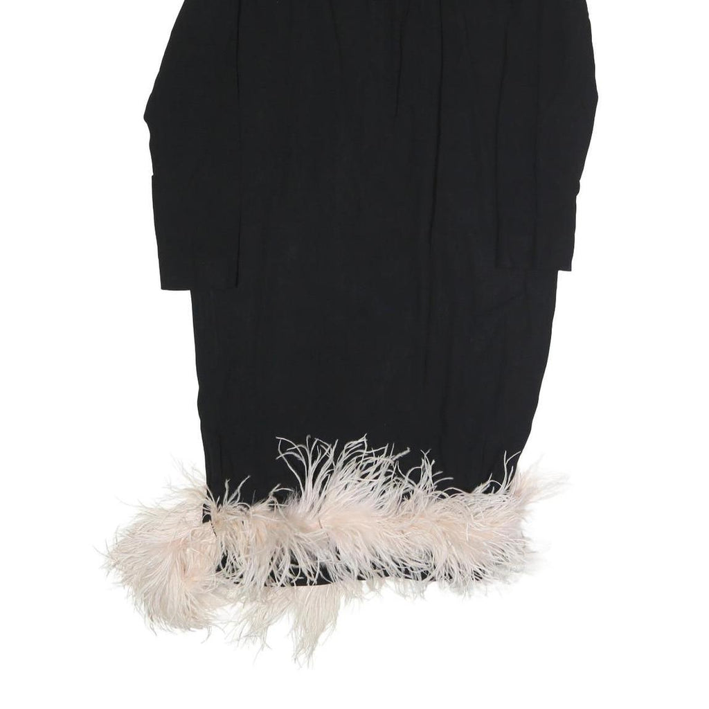 PRADA Womens Black Polyester Bodycon Long Sleeve Knee Length Dress Feather Trim