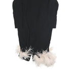 PRADA Womens Black Polyester Bodycon Long Sleeve Knee Length Dress Feather Trim