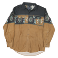 ROPEN Mens Black & Brown Geometric Print Cotton Blend Shirt L Casual