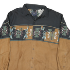 ROPEN Mens Black & Brown Geometric Print Cotton Blend Shirt L Casual