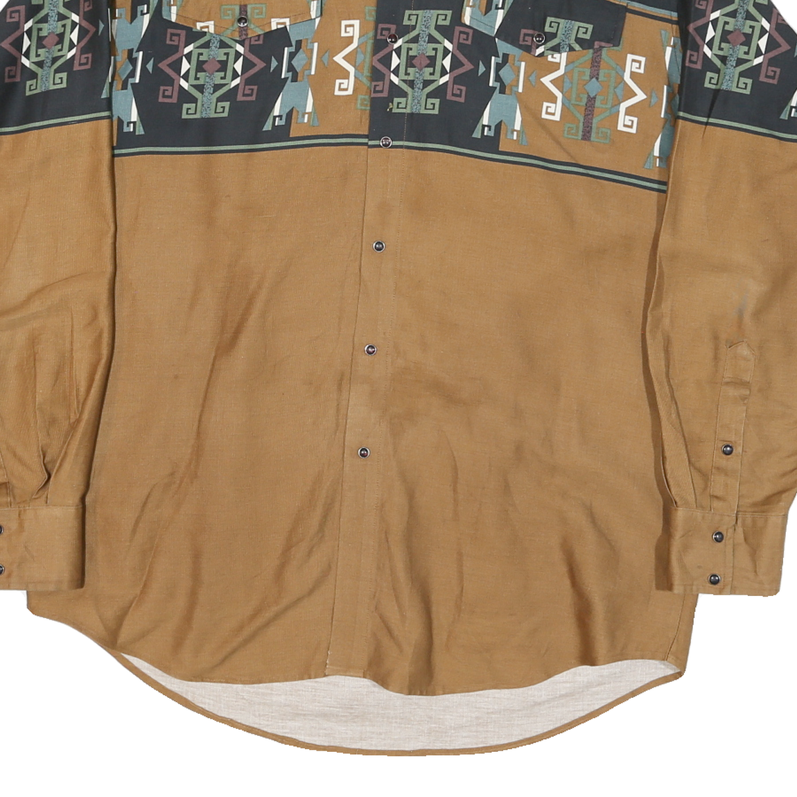 ROPEN Mens Black & Brown Geometric Print Cotton Blend Shirt L Casual