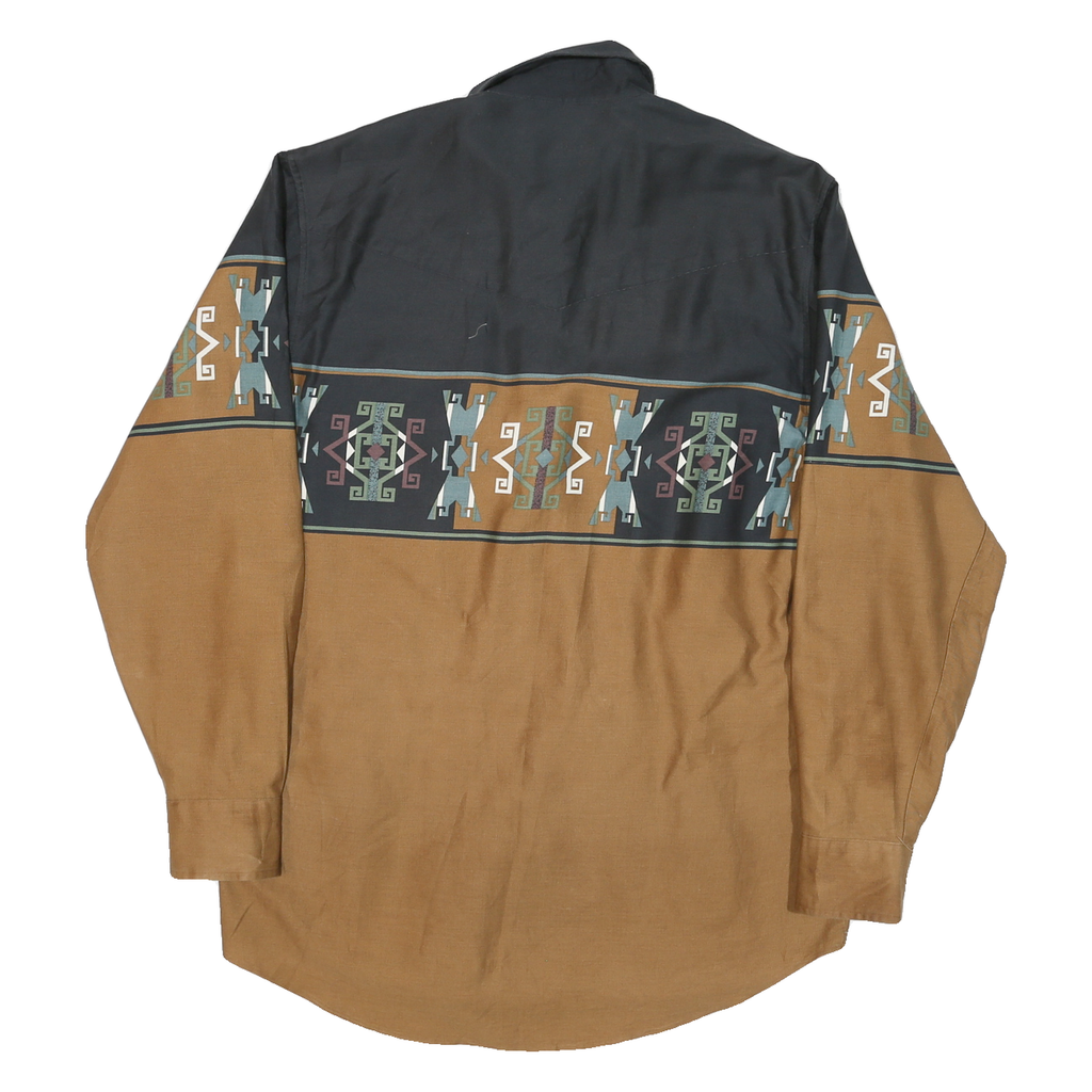 ROPEN Mens Black & Brown Geometric Print Cotton Blend Shirt L Casual