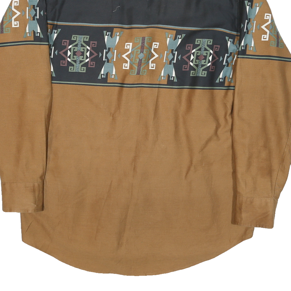 ROPEN Mens Black & Brown Geometric Print Cotton Blend Shirt L Casual