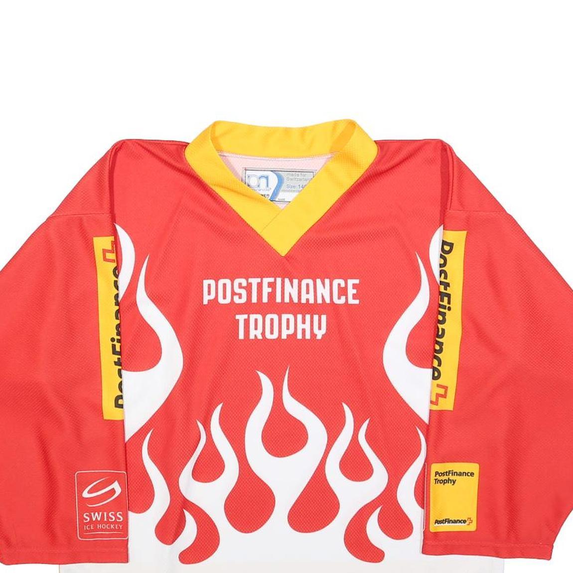 OCHSNER HOCKEY Boys Red & Yellow PostFinance Trophy Long Sleeve V-Neck Jersey L