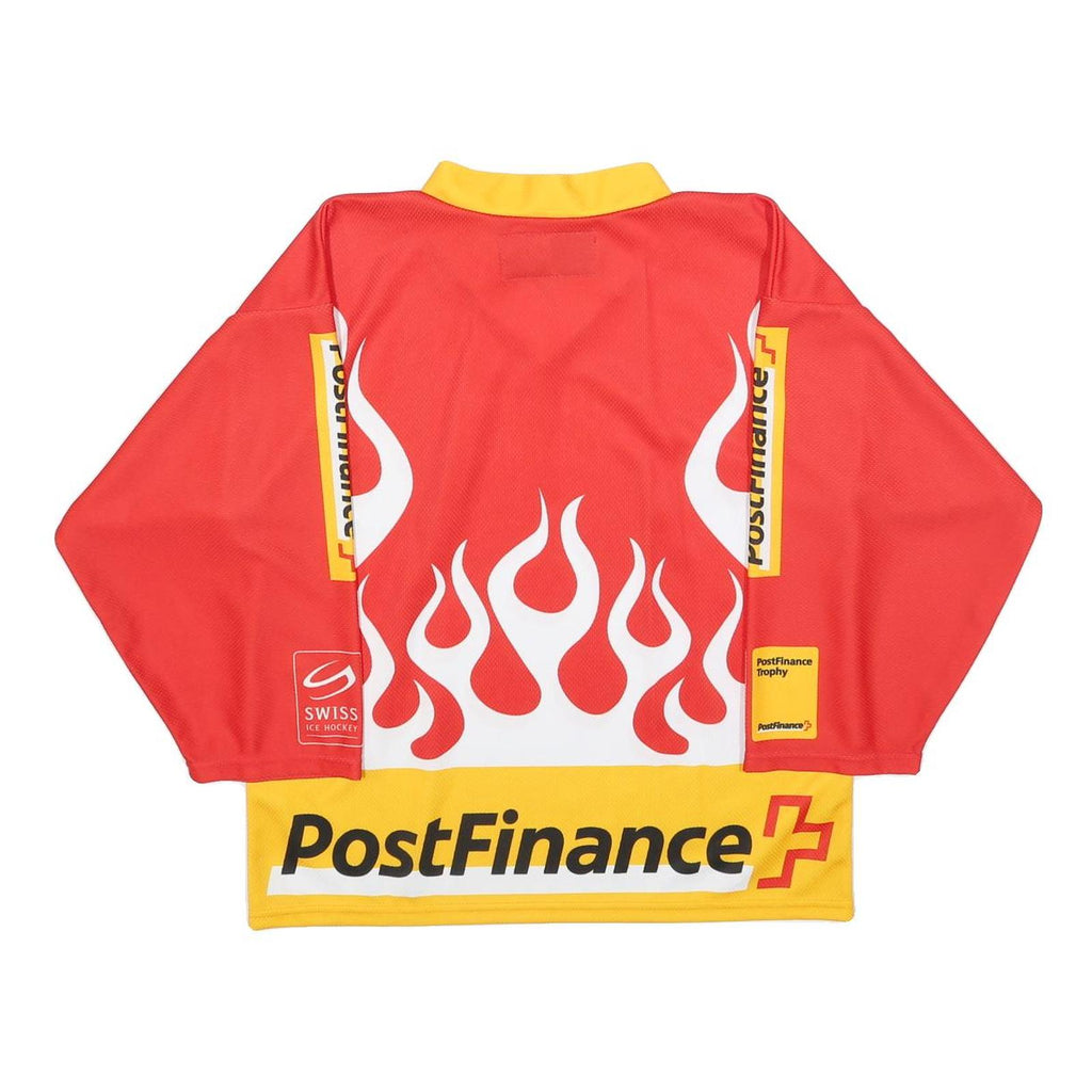OCHSNER HOCKEY Boys Red & Yellow PostFinance Trophy Long Sleeve V-Neck Jersey L