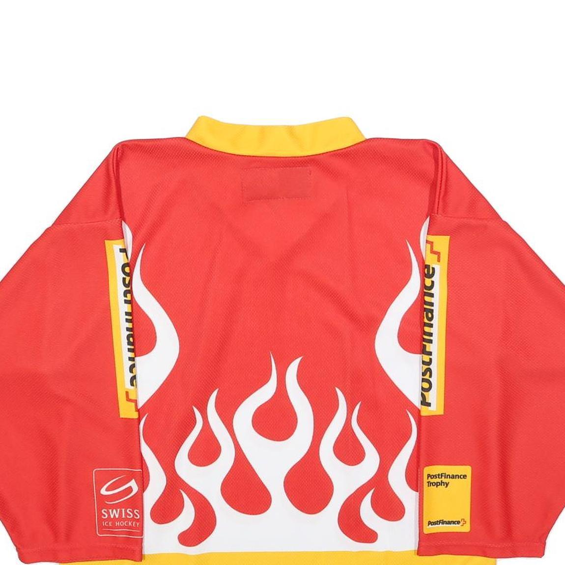 OCHSNER HOCKEY Boys Red & Yellow PostFinance Trophy Long Sleeve V-Neck Jersey L