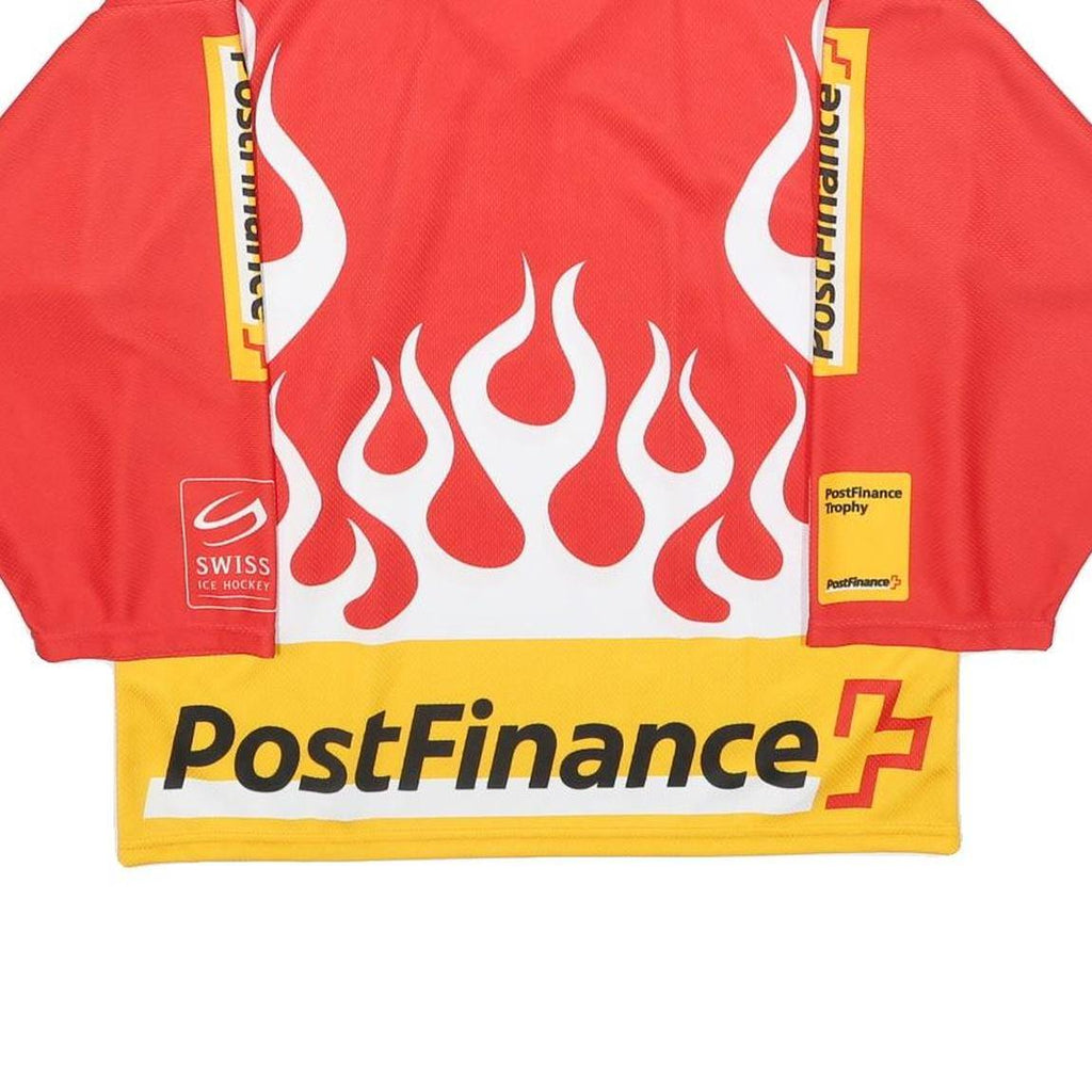 OCHSNER HOCKEY Boys Red & Yellow PostFinance Trophy Long Sleeve V-Neck Jersey L
