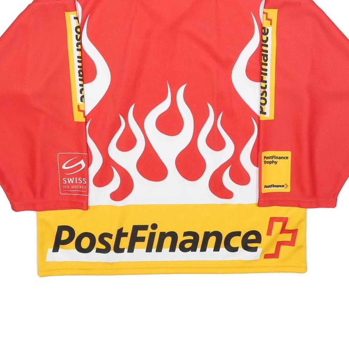 OCHSNER HOCKEY Boys Red & Yellow PostFinance Trophy Long Sleeve V-Neck Jersey L