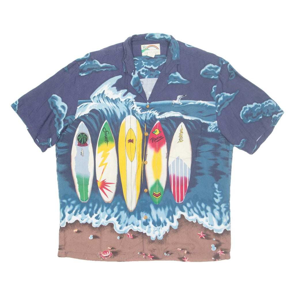 PARADISE FOUND Mens Hawaiian Shirt Blue Crazy Pattern L