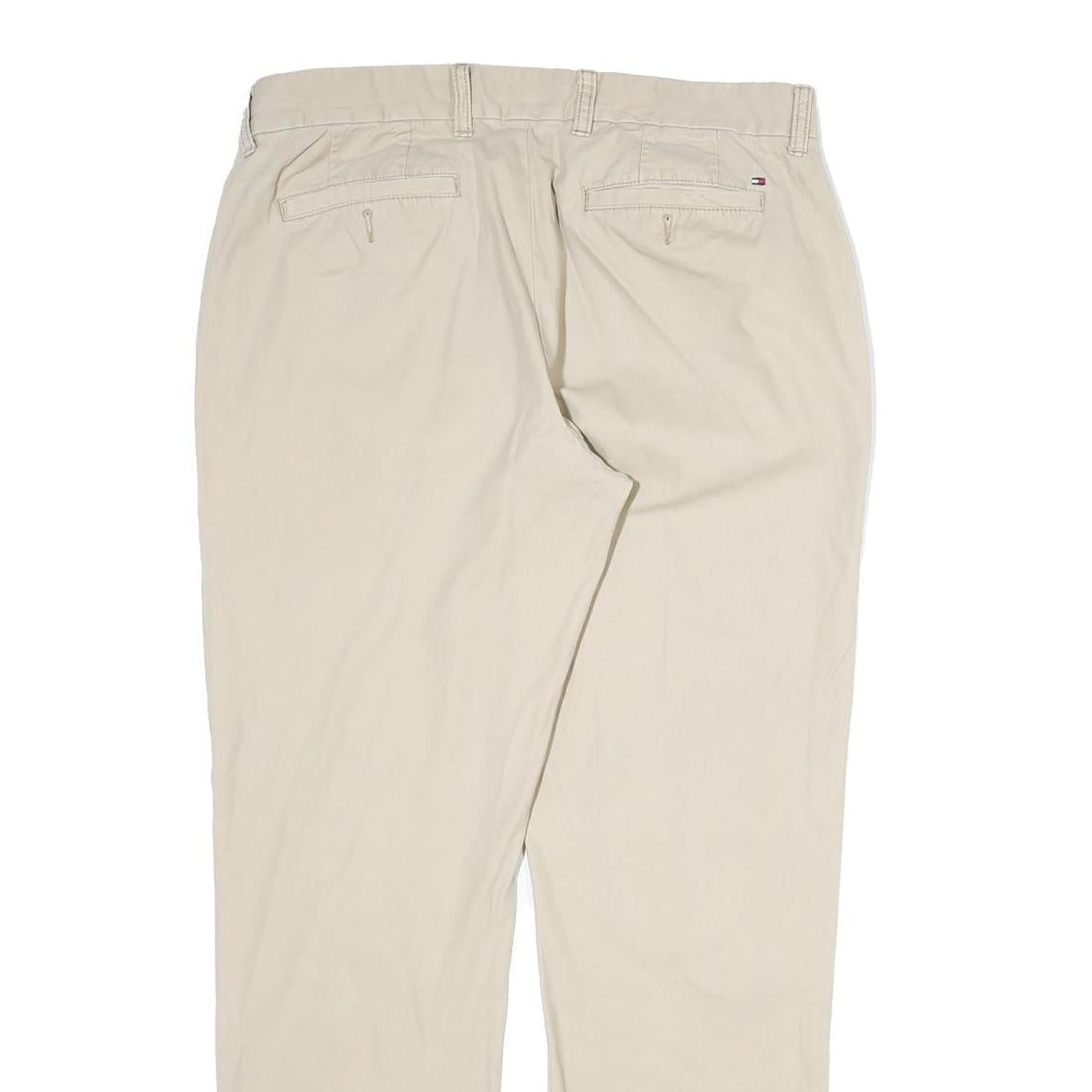 TOMMY HILFIGER Mens Cotton Beige Regular Straight Trousers W36 L31 Classic Zip