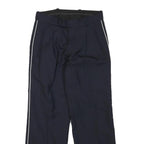 Mens Wool Blend Navy Trousers Regular Fit Straight Leg W25 L25 Zip Closure