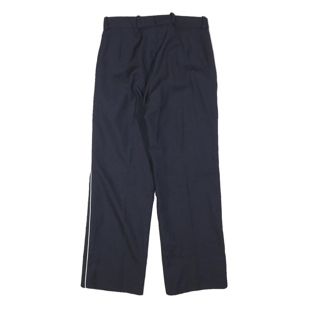 Mens Wool Blend Navy Trousers Regular Fit Straight Leg W25 L25 Zip Closure