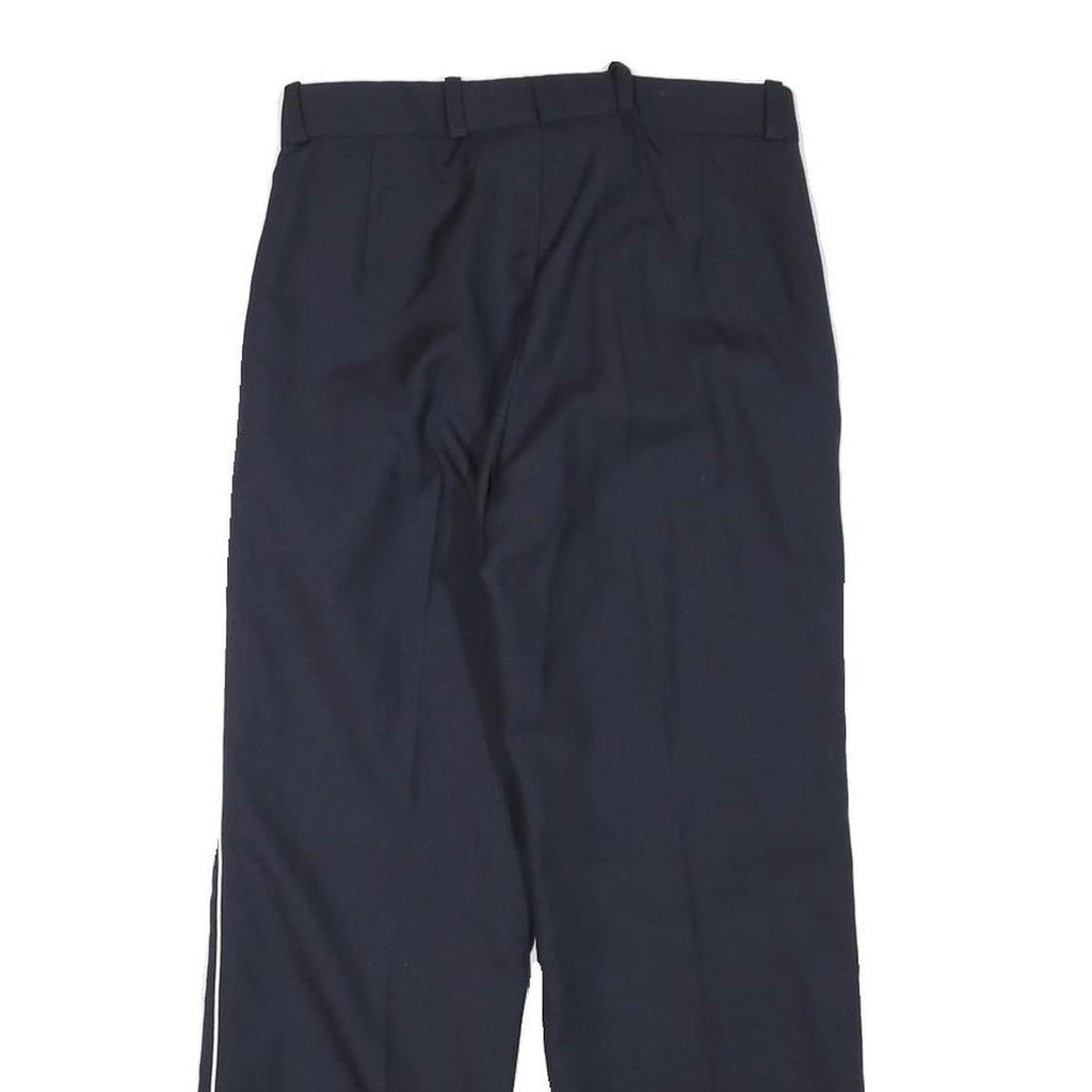 Mens Wool Blend Navy Trousers Regular Fit Straight Leg W25 L25 Zip Closure